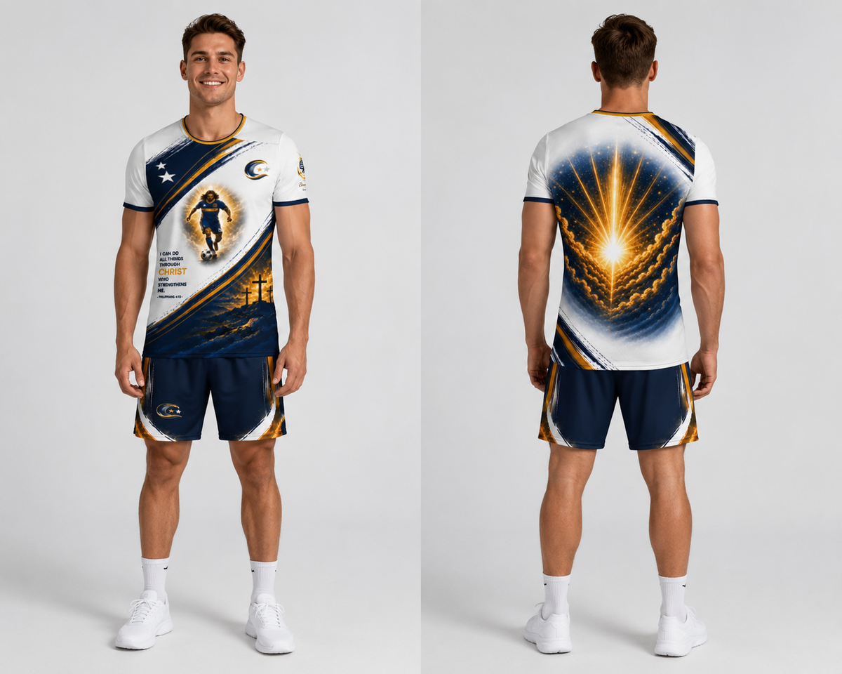 Island Legacy Rising Tide — White, Deep Navy & Gold Men's Activewear Set — complete look