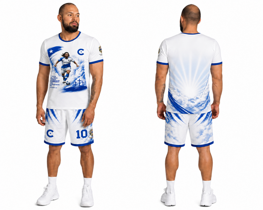 Island Legacy Rising Tide — White & Royal Blue Men's Football Athletic Set — complete look