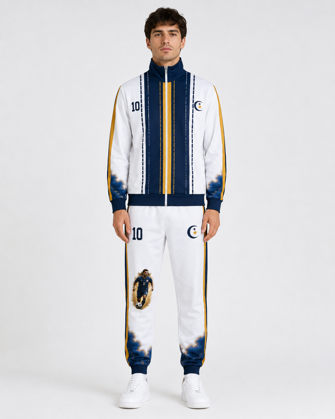Island Legacy Rising Tide — White, Deep Navy & Gold Unisex Soccer Tracksuit Set — front