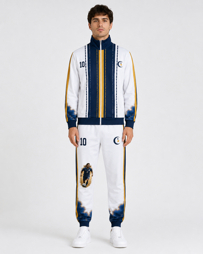 Island Legacy Rising Tide — White, Deep Navy & Gold Unisex Soccer Tracksuit Set — front